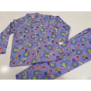 Disney Tinker Bell Pajama Set Womens Small Purple Cotton Button Up Sleepwear S